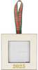 Ornament - White Burl w/ Gold "2025" w/ Plaid Ribbon