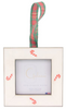 Ornament - White Burl w/ Red Candy Cane w/ Plaid Ribbon